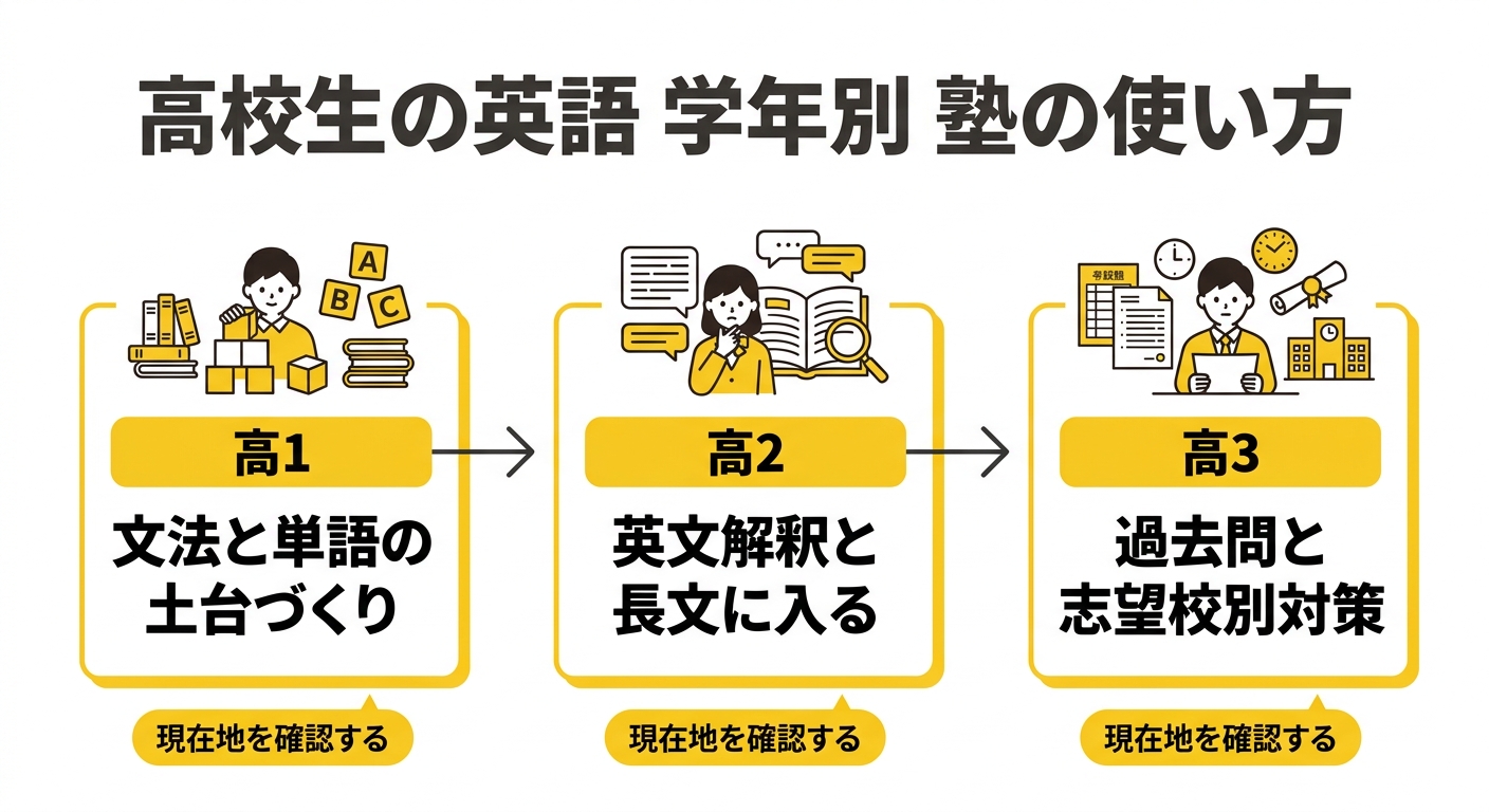 高校生の英語 学年別 塾の使い方の図解