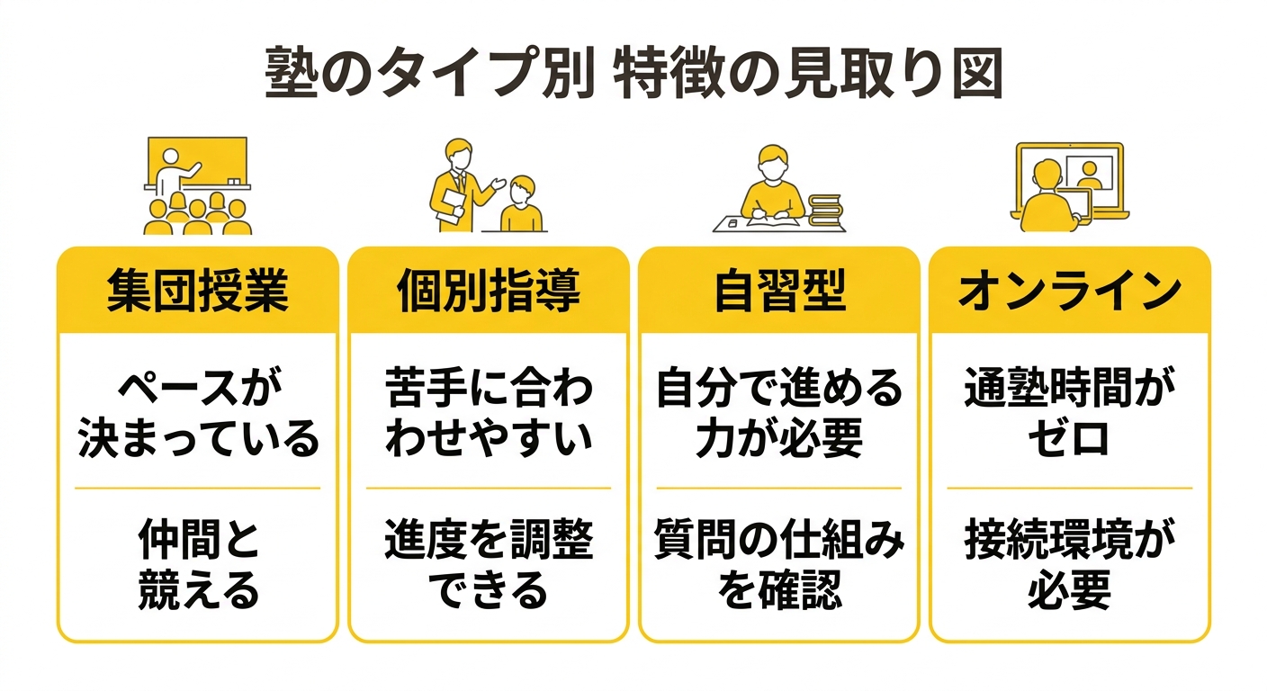 塾のタイプ別 特徴の見取り図
