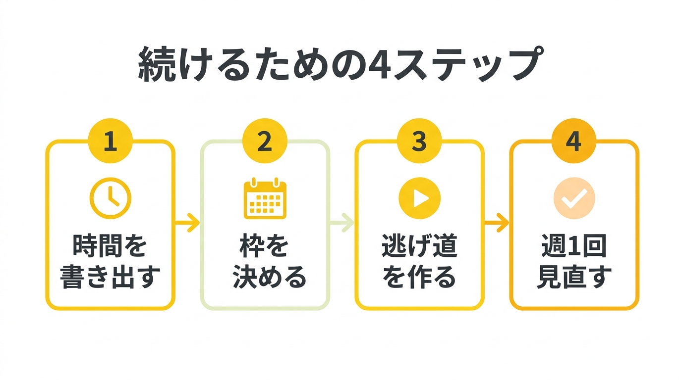 続けるための4ステップの図解
