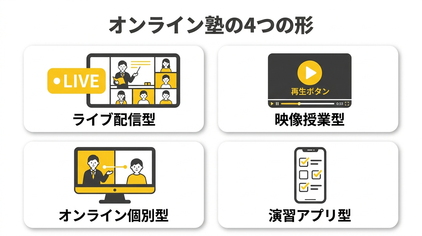 オンライン塾の4つの形の図解