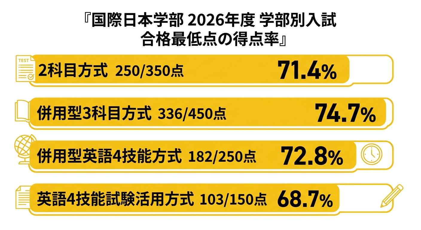 明治大学国際日本学部 2026年度 学部別入試の合格最低点と得点率