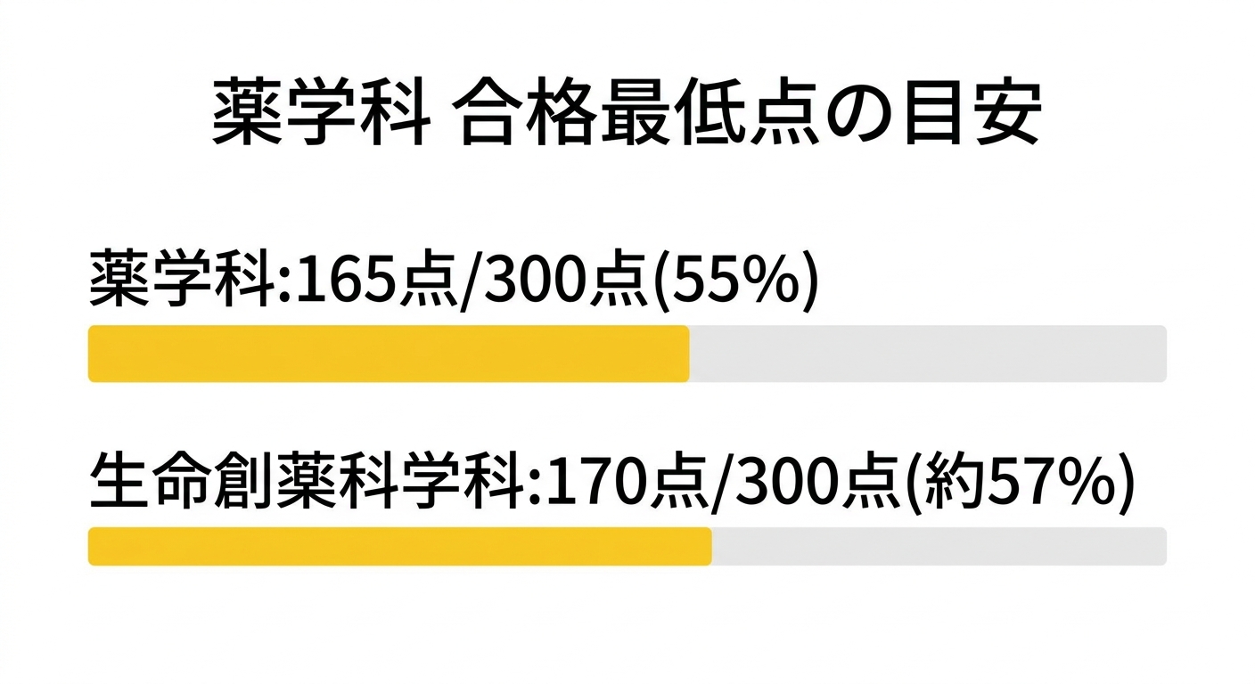 東京理科大学薬学部B方式の合格最低点の目安を示す横棒グラフ